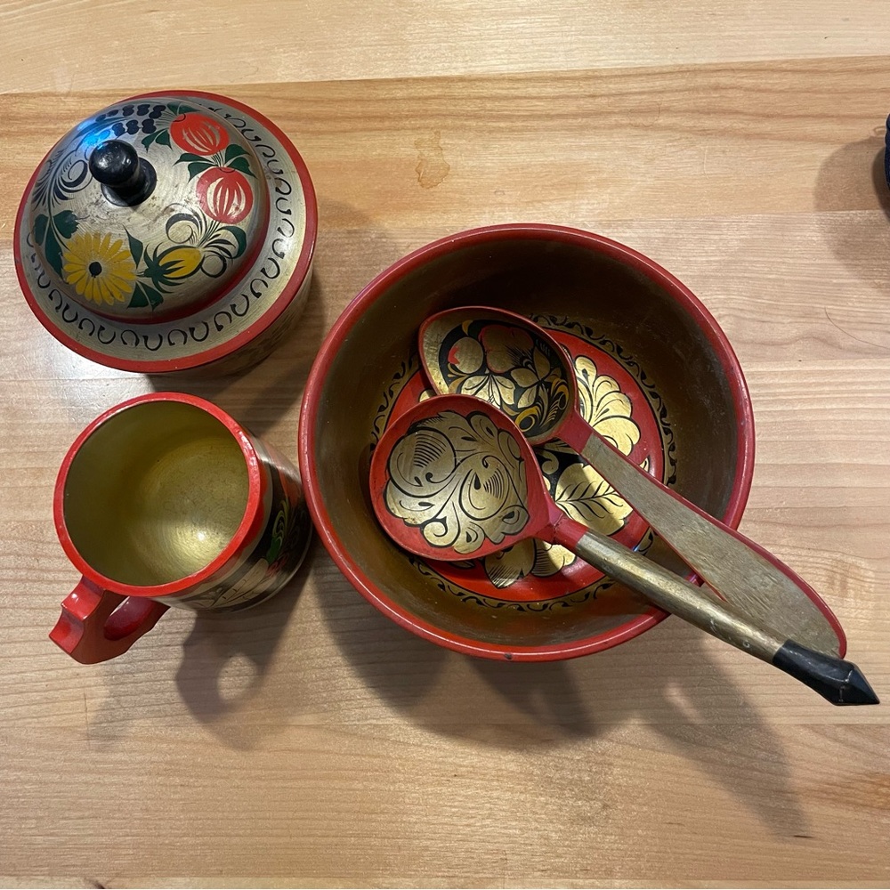 Russian Khokhloma vintage, traditional wood carving, 1970’s